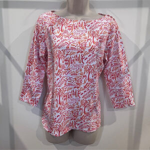 J McLaughlin Stretchy Beach 3/4 Sleeve Women's Pink and White Patterned Tunic